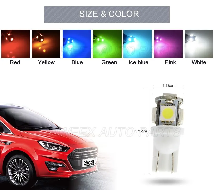 10 Pcs W5W T10 LED Lamp 194 168 Wedge Car Interior Dome Reading Bulbs DC 24V 5050 5SMD Warm/White Truck Auto License Plate Light