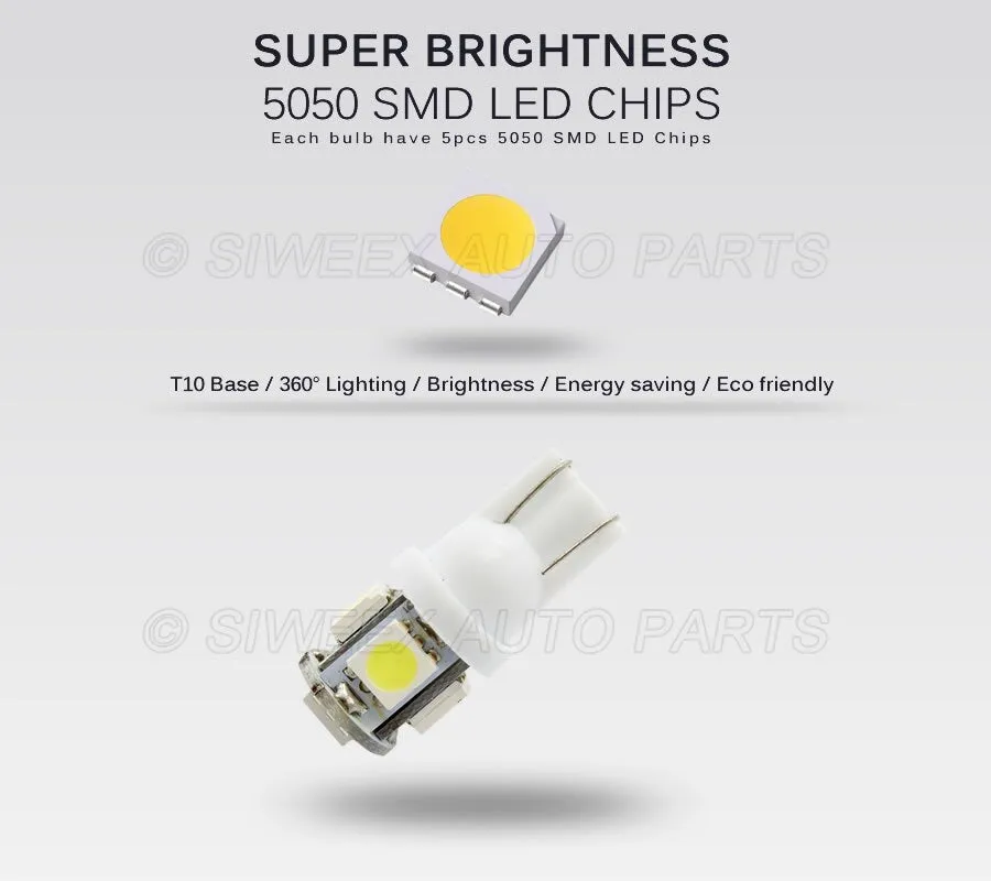 10 Pcs W5W T10 LED Lamp 194 168 Wedge Car Interior Dome Reading Bulbs DC 24V 5050 5SMD Warm/White Truck Auto License Plate Light