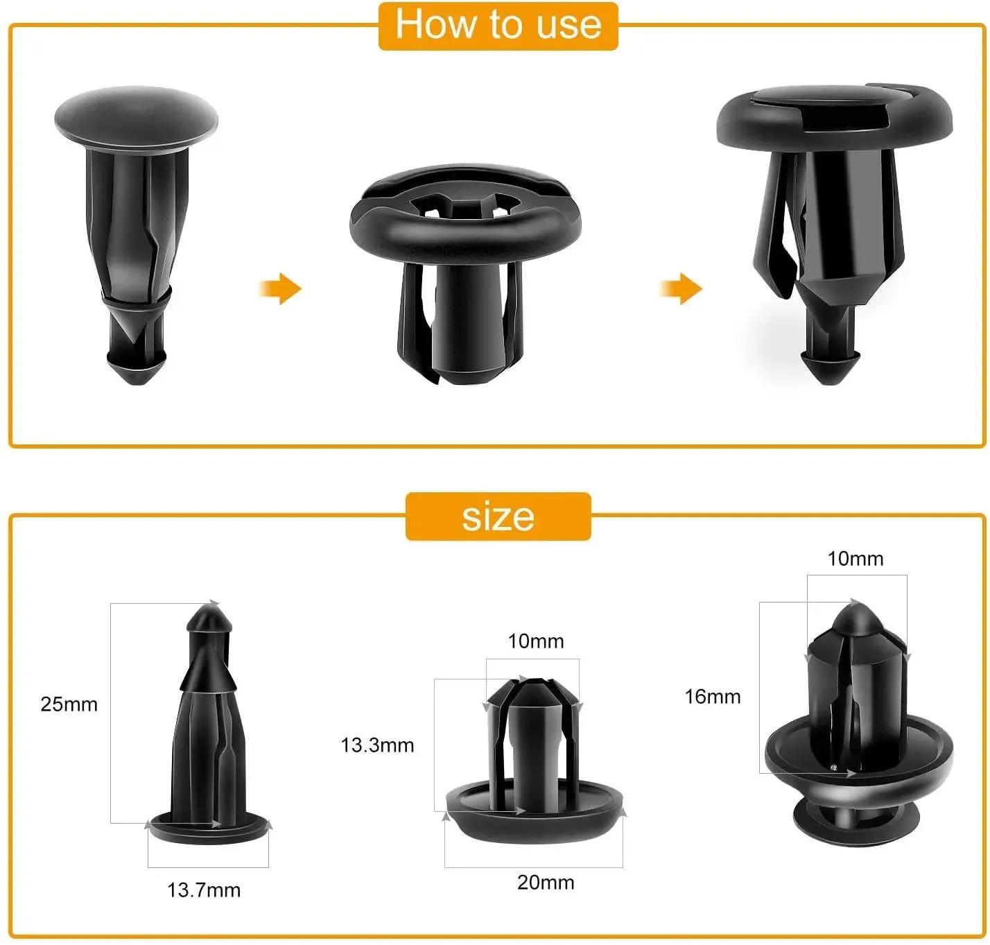 150 Pcs Car Push Retainer Clips Kits 2 Sizes Universal Auto Clips Fastener