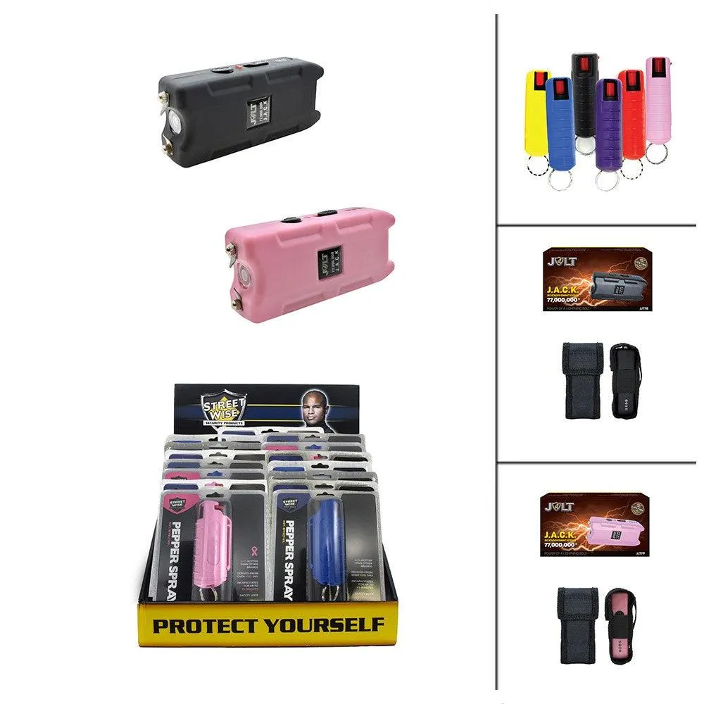 24 Units Jolt Jack Stun Guns and Key-Chain Pepper Spray Bundle
