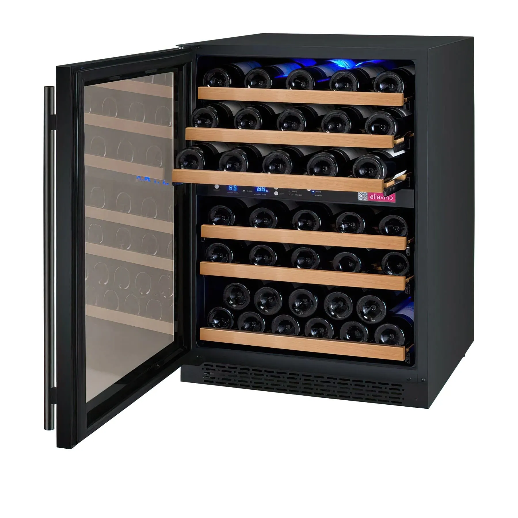 24" Wide FlexCount II Tru-Vino 56 Bottle Dual Zone Black Left Hinge Wine Refrigerator