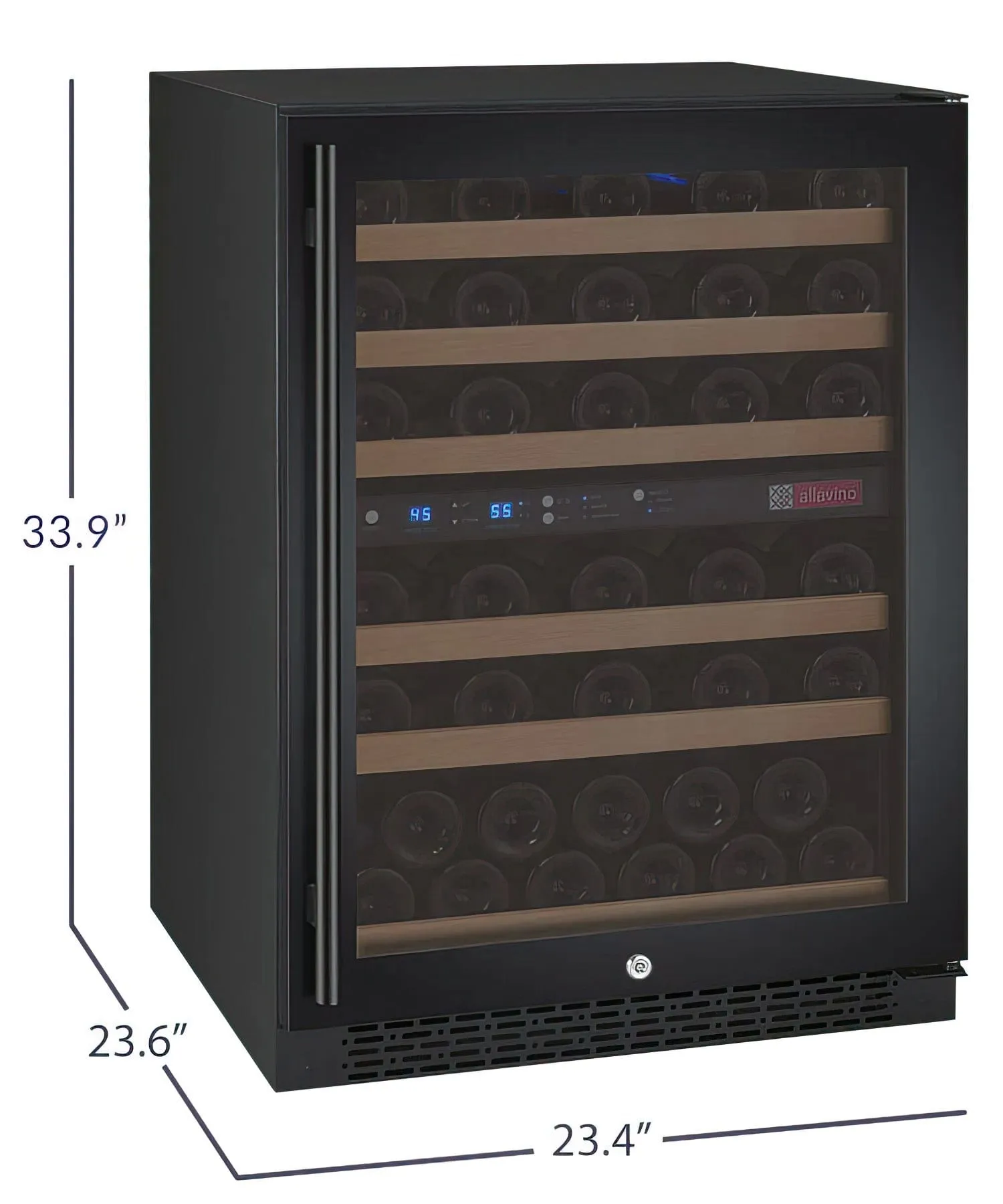 24" Wide FlexCount II Tru-Vino 56 Bottle Dual Zone Black Right Hinge Wine Refrigerator
