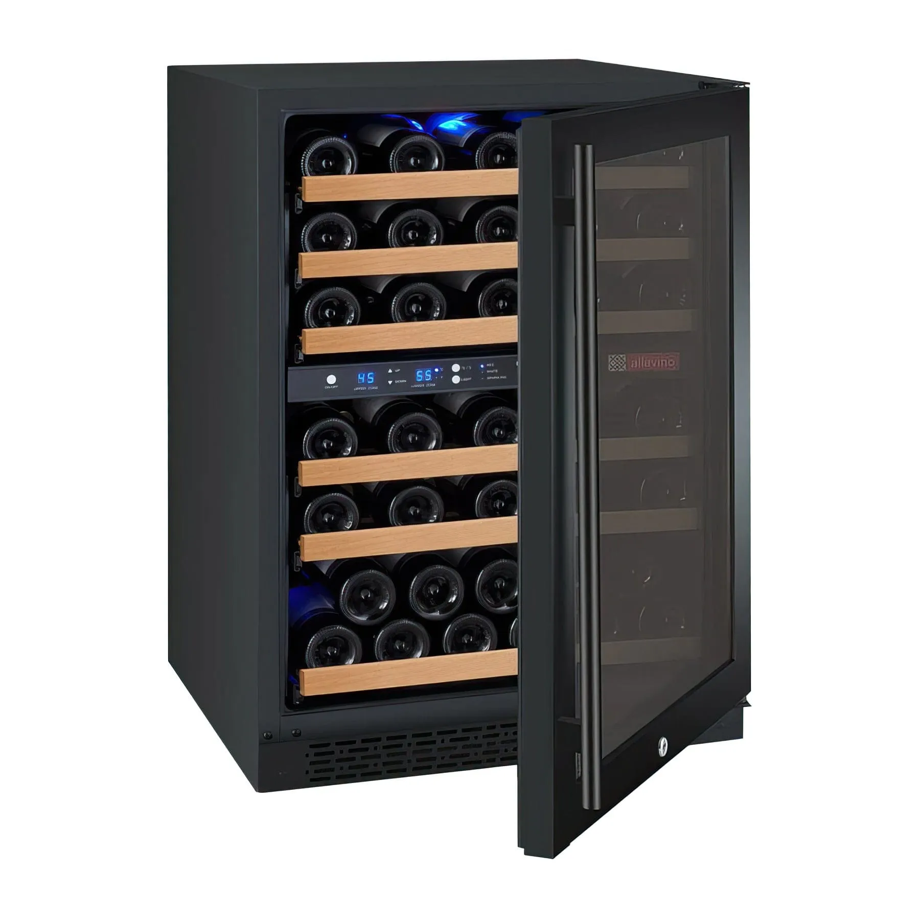 24" Wide FlexCount II Tru-Vino 56 Bottle Dual Zone Black Right Hinge Wine Refrigerator