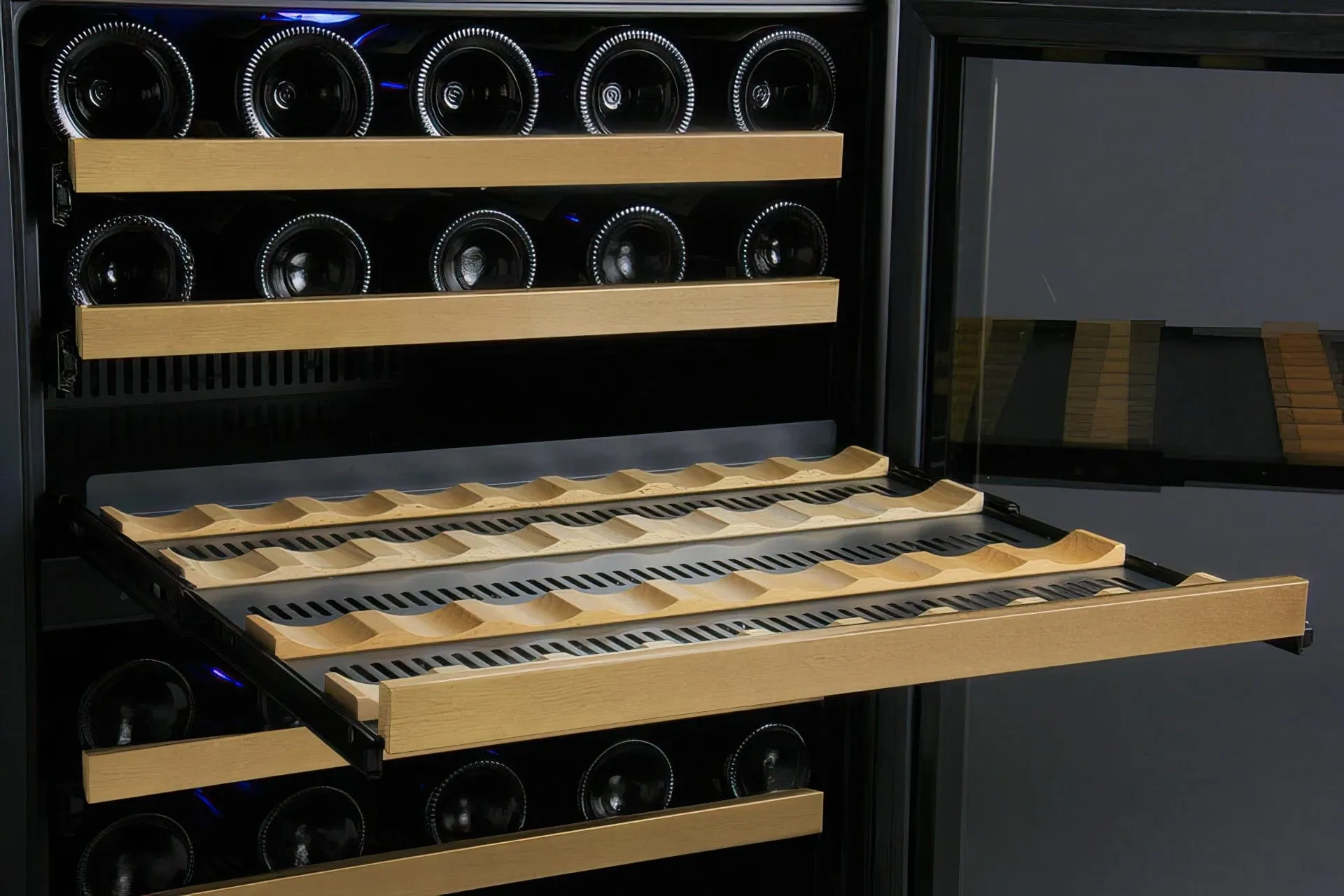 24" Wide FlexCount II Tru-Vino 56 Bottle Dual Zone Black Right Hinge Wine Refrigerator