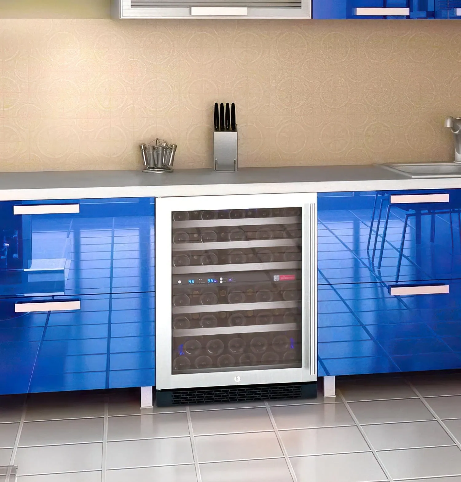 24" Wide FlexCount II Tru-Vino 56 Bottle Dual Zone Stainless Steel Left Hinge Wine Refrigerator