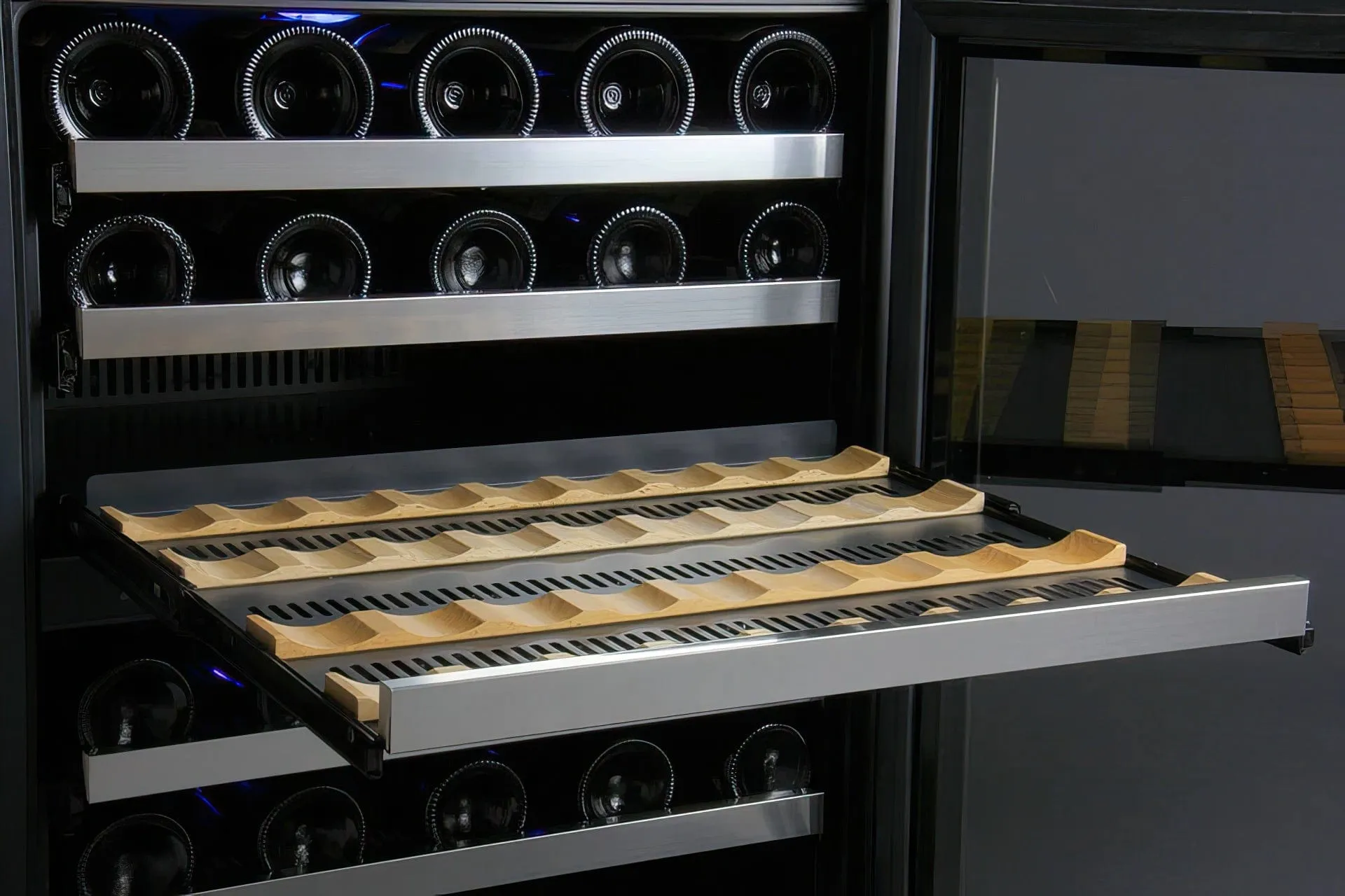 24" Wide FlexCount II Tru-Vino 56 Bottle Dual Zone Stainless Steel Left Hinge Wine Refrigerator