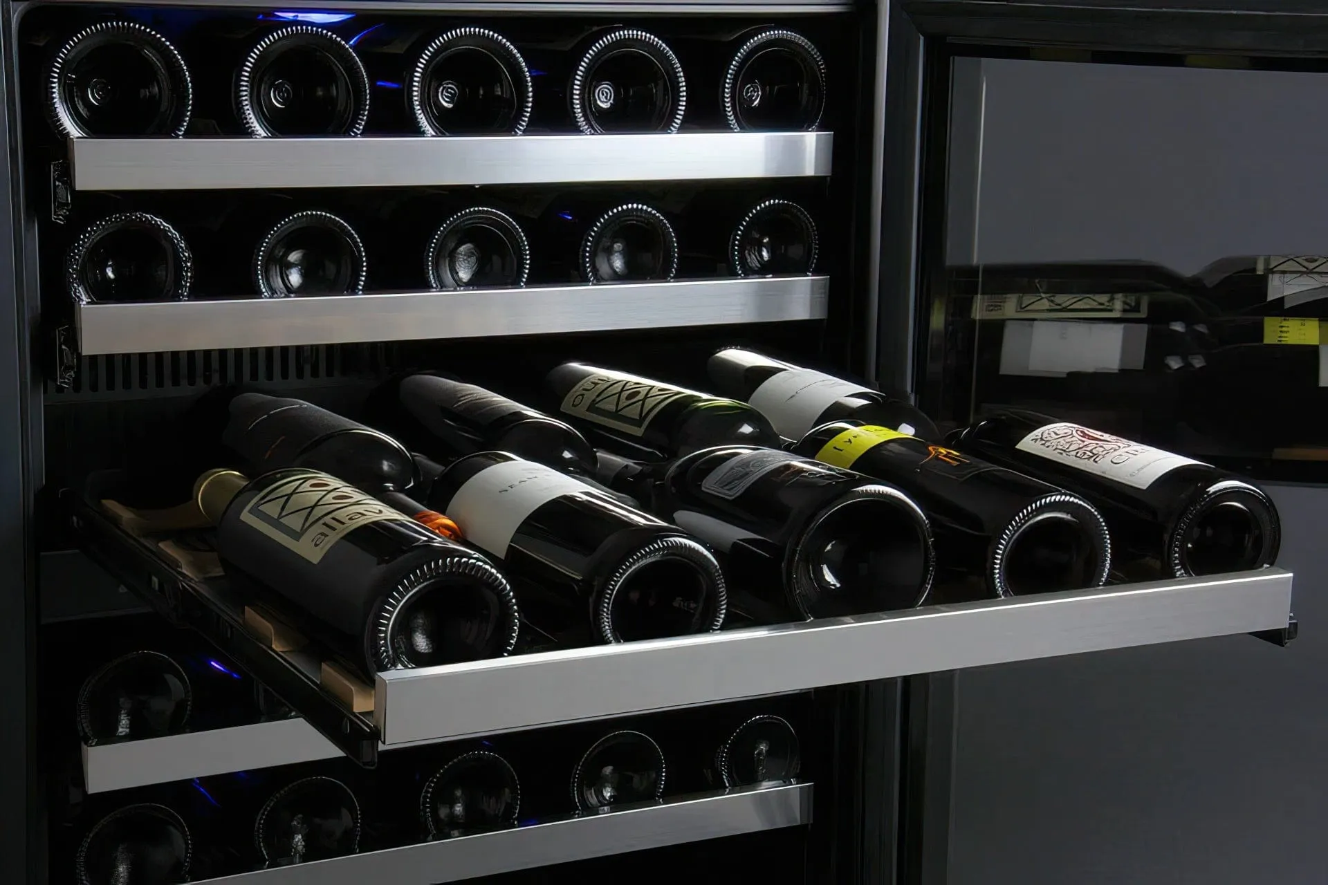 24" Wide FlexCount II Tru-Vino 56 Bottle Dual Zone Stainless Steel Left Hinge Wine Refrigerator