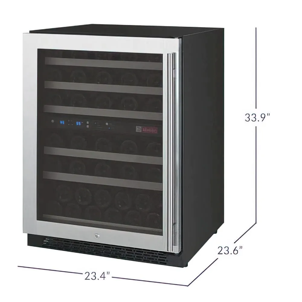 24" Wide FlexCount II Tru-Vino 56 Bottle Dual Zone Stainless Steel Left Hinge Wine Refrigerator