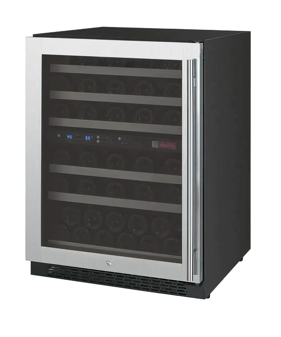 24" Wide FlexCount II Tru-Vino 56 Bottle Dual Zone Stainless Steel Left Hinge Wine Refrigerator