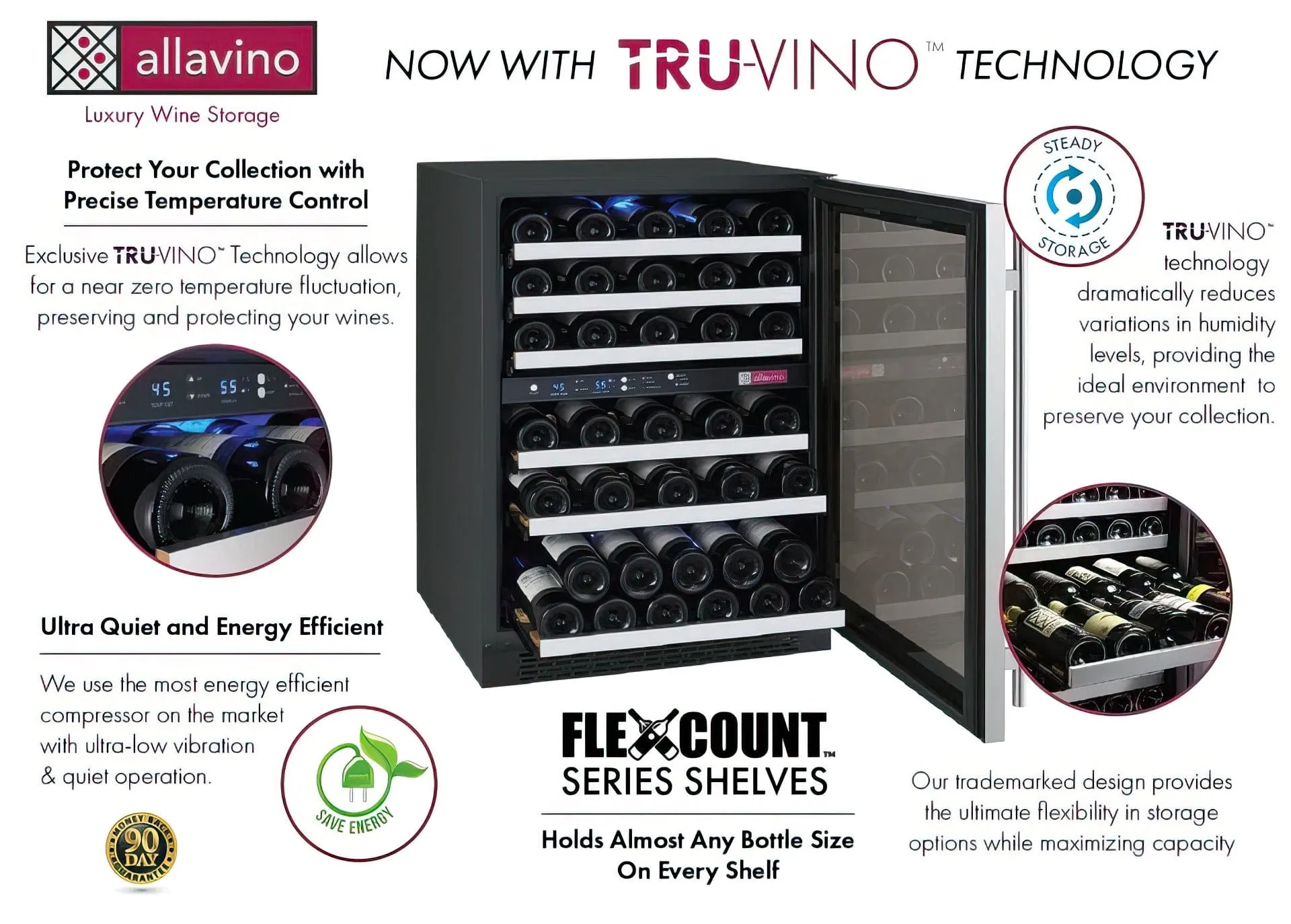 24" Wide FlexCount II Tru-Vino 56 Bottle Dual Zone Stainless Steel Right Hinge Wine Refrigerator