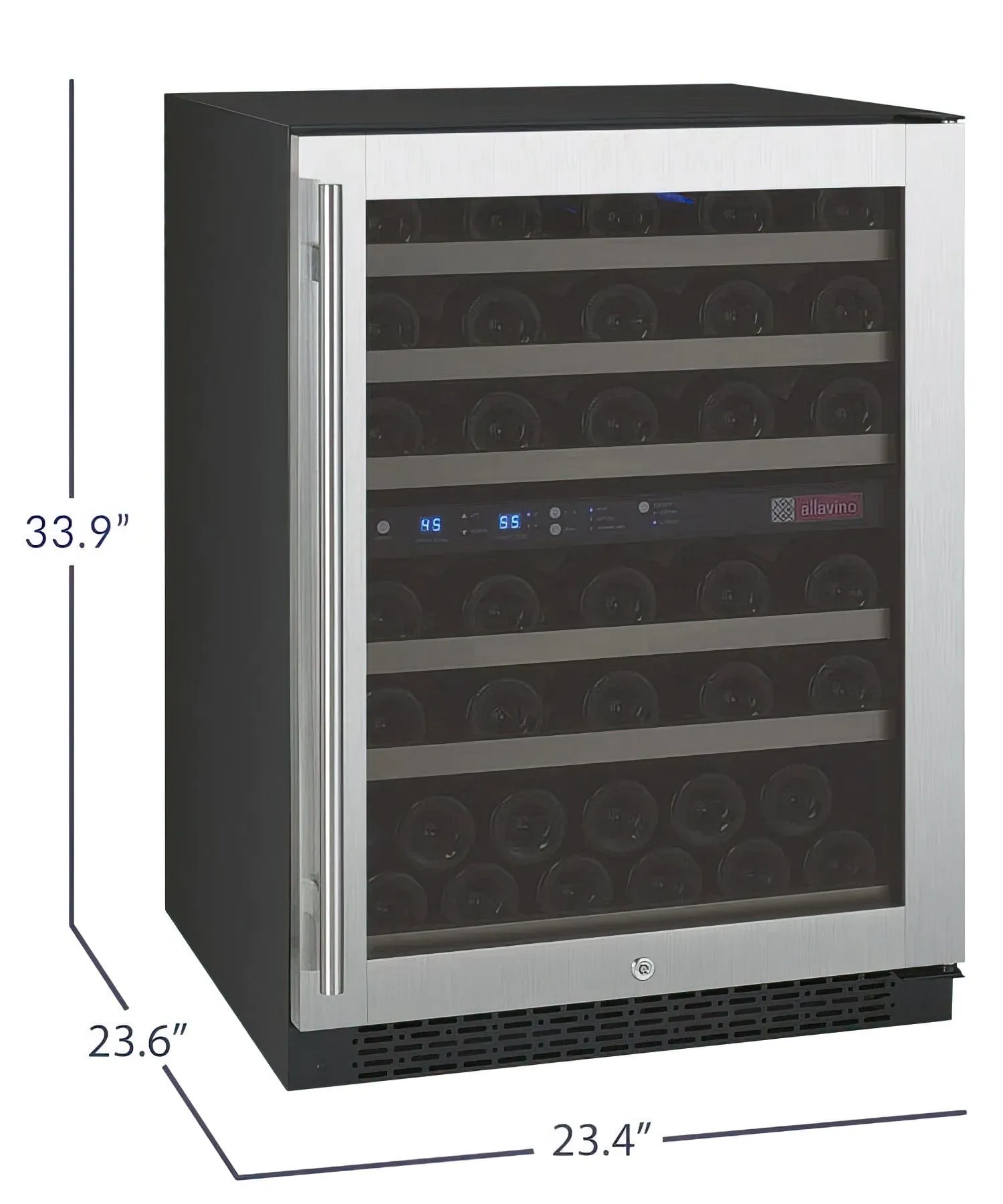 24" Wide FlexCount II Tru-Vino 56 Bottle Dual Zone Stainless Steel Right Hinge Wine Refrigerator