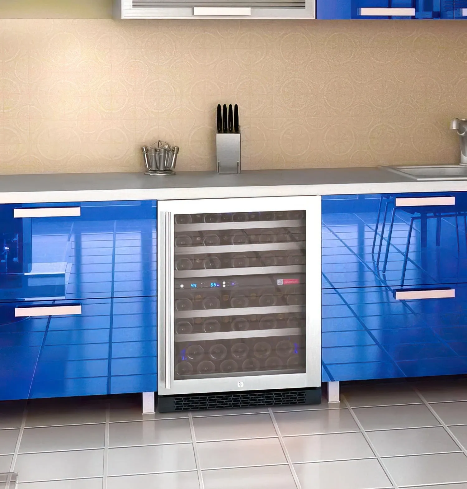 24" Wide FlexCount II Tru-Vino 56 Bottle Dual Zone Stainless Steel Right Hinge Wine Refrigerator