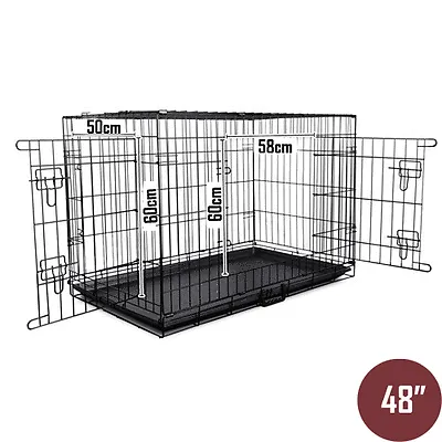 48" Portable Pet Dog Cage Collapsible Metal Crate Kennel