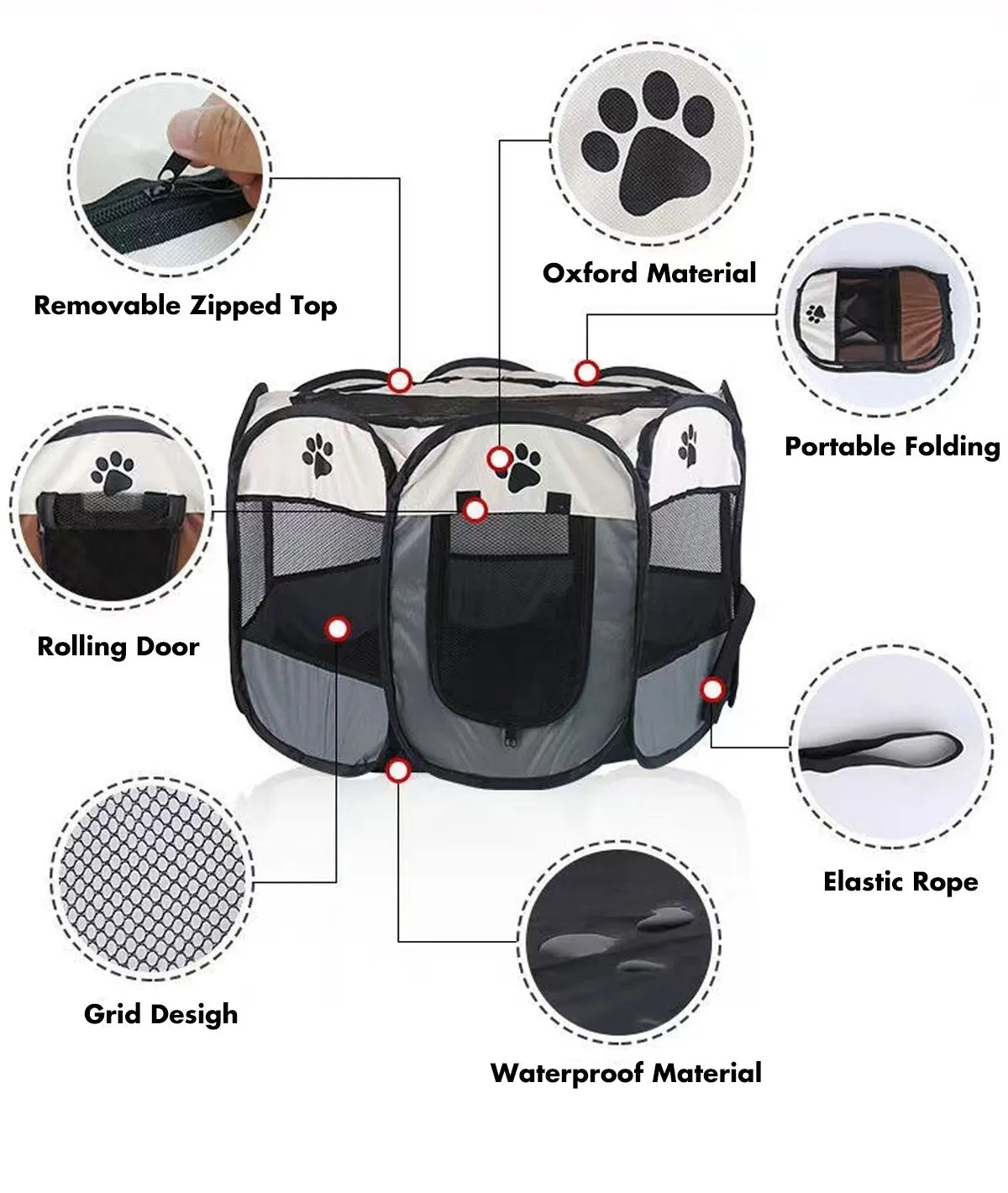 8 Panel Pet Dog Cat Crate Play Pen Bags Kennel Portable Tent Playpen Puppy Cage