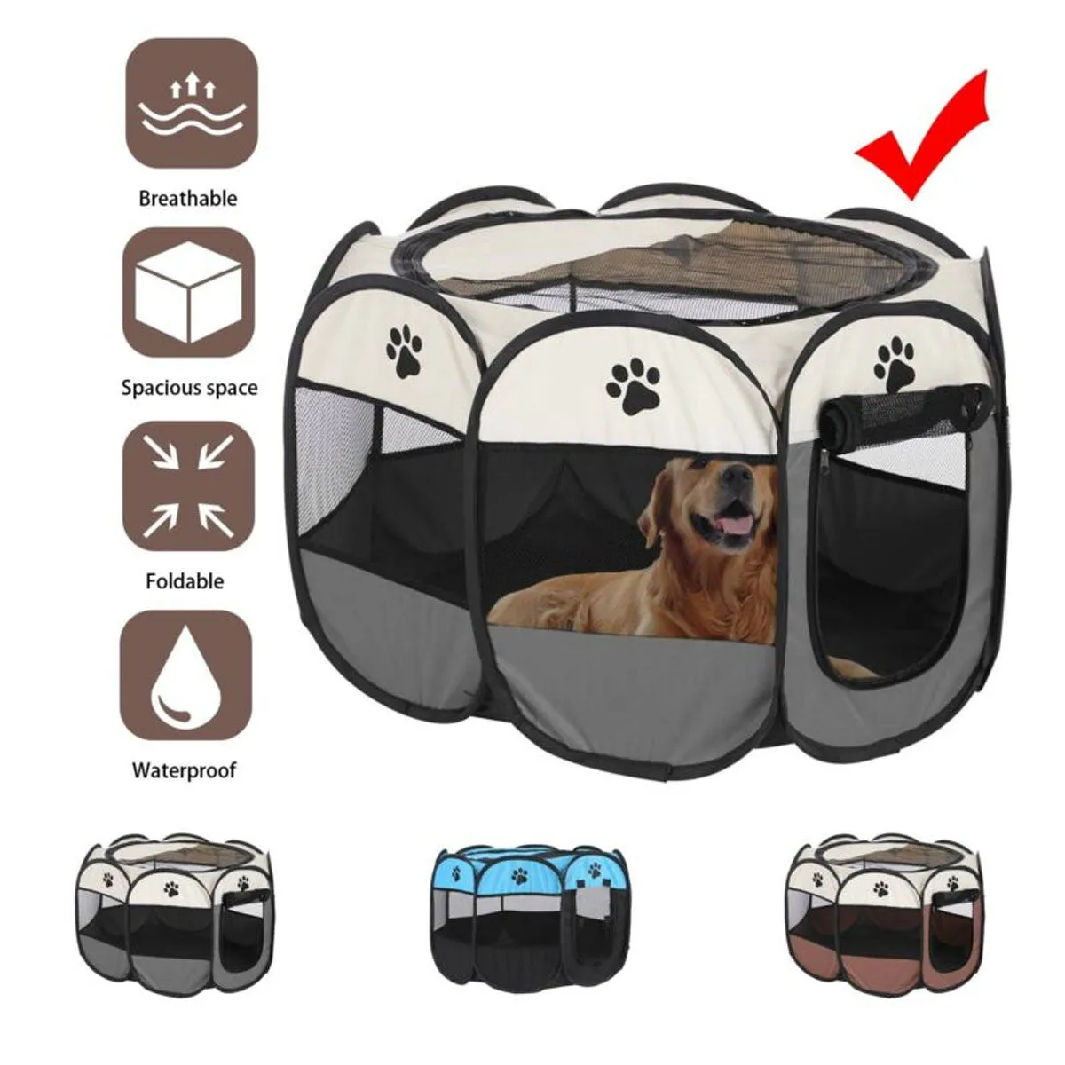 8 Panel Pet Dog Cat Crate Play Pen Bags Kennel Portable Tent Playpen Puppy Cage