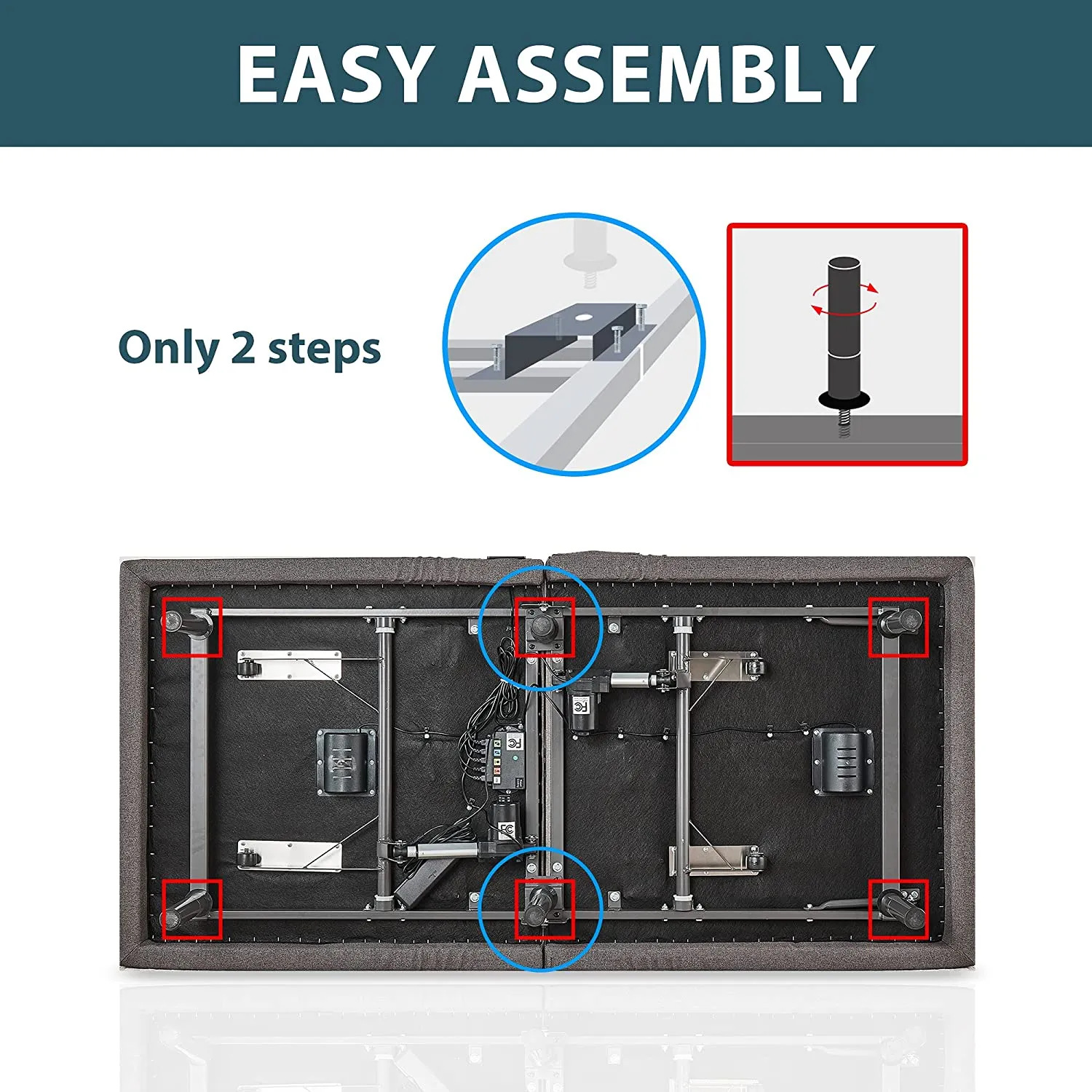 Adjustable Bed Frame Twin XL Electric Massage Adjustable Bed Base Independent Head & Foot Incline Wireless Remote Control