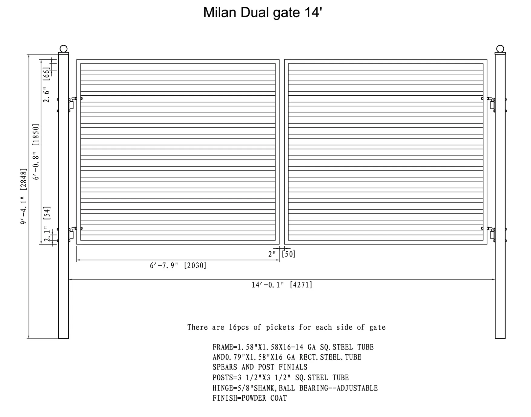 Aleko Steel Dual Swing Driveway Gate - Milan Style 14 x 6 Feet