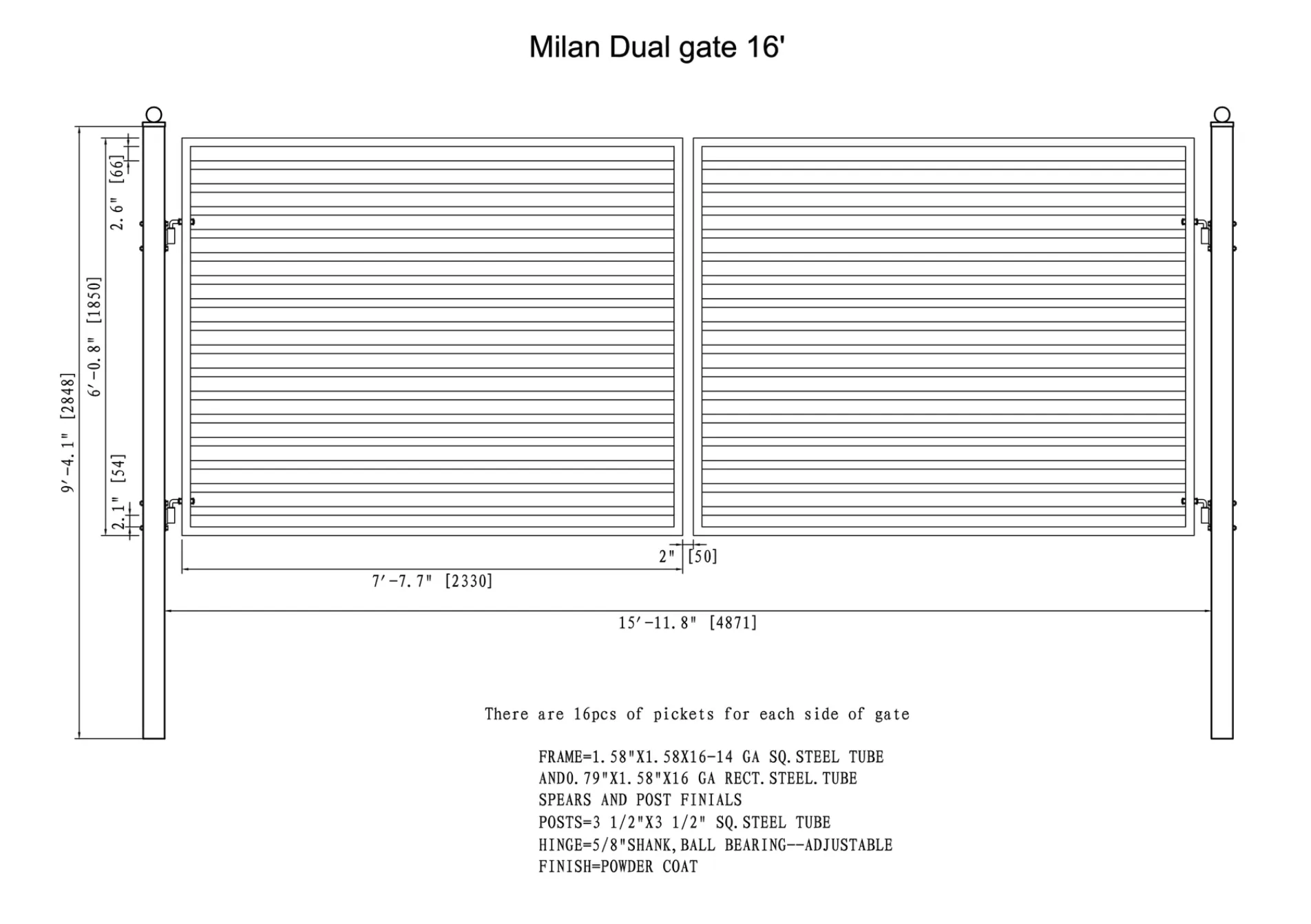 Aleko Steel Dual Swing Driveway Gate - Milan Style 16 x 6 Feet