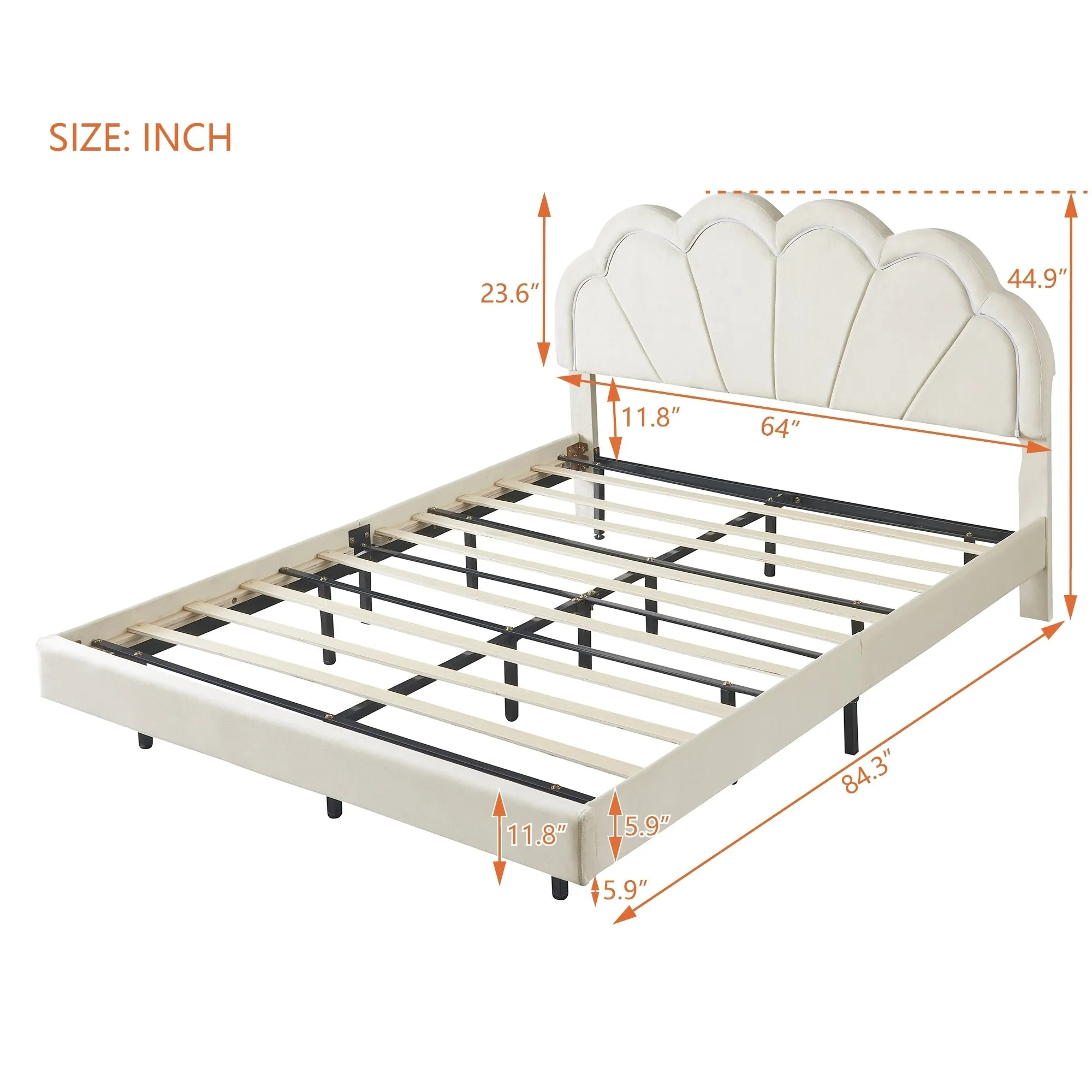 Atlantic Queen Size Platform Bed Frame withe LED - Beige