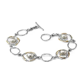 Banyan Undulating Silver and Pearl Bracelet