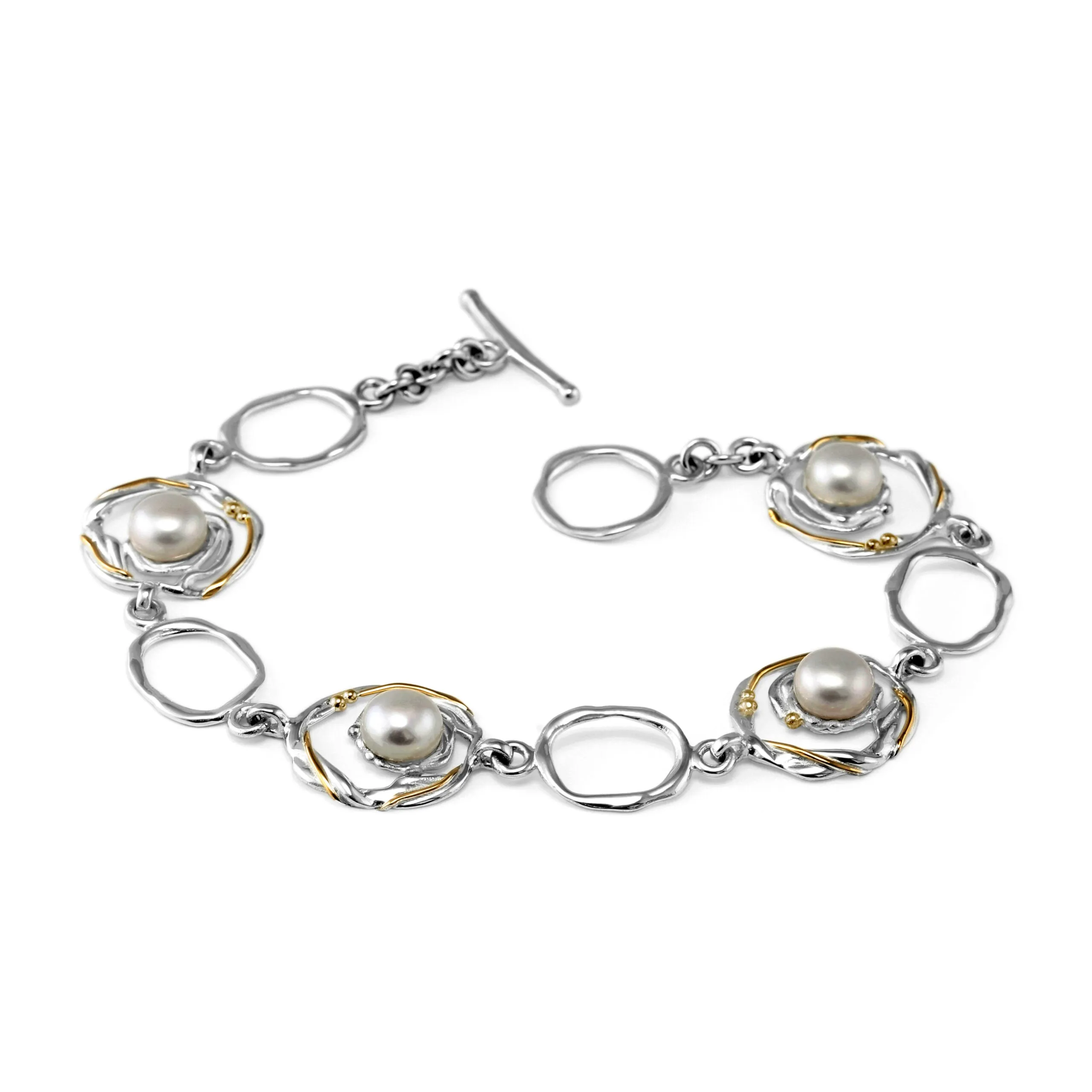Banyan Undulating Silver and Pearl Bracelet