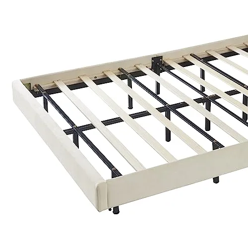 Bellemave Upholstered Platform Bed with LED Lights, Velvet Bed Frame with Flowers Headboard and Wooden Slats Support, Upholstered Smart LED Bed Frame for Adults and Kid (White, Full Size)