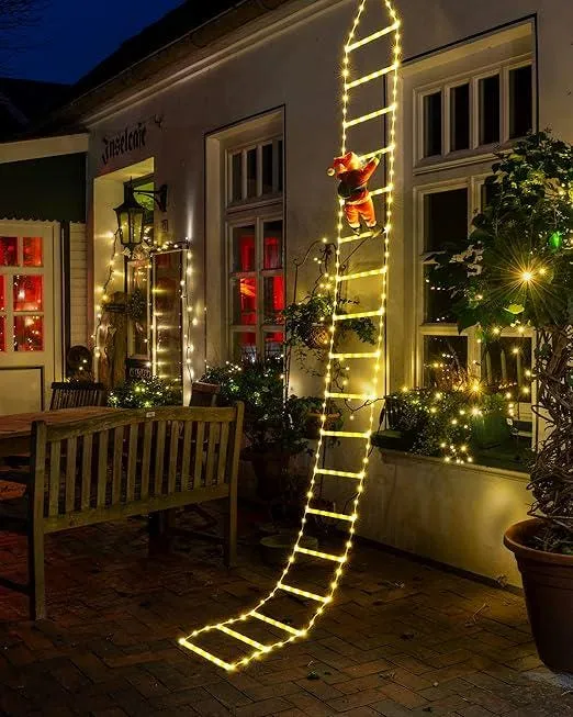 Christmas Ladder Lights With Santa Claus - 338 LED Christmas Lights, 8 Modes, Timer Memory Function Xmas Tree Christmas Decorations