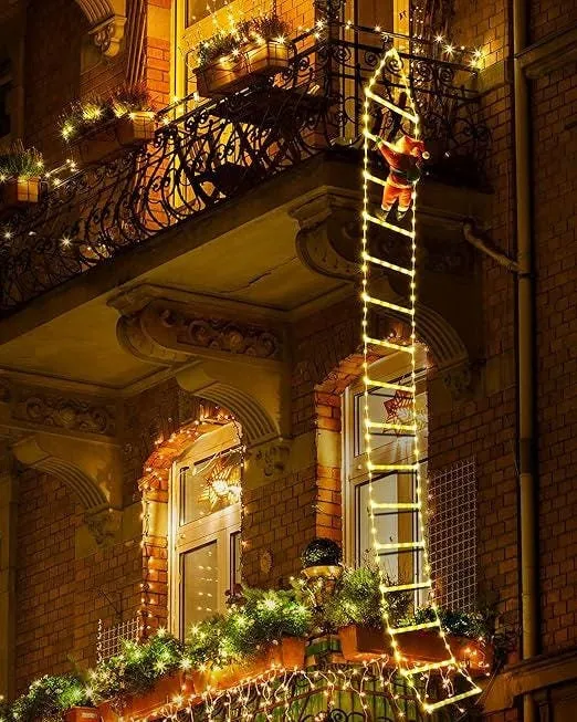 Christmas Ladder Lights With Santa Claus - 338 LED Christmas Lights, 8 Modes, Timer Memory Function Xmas Tree Christmas Decorations