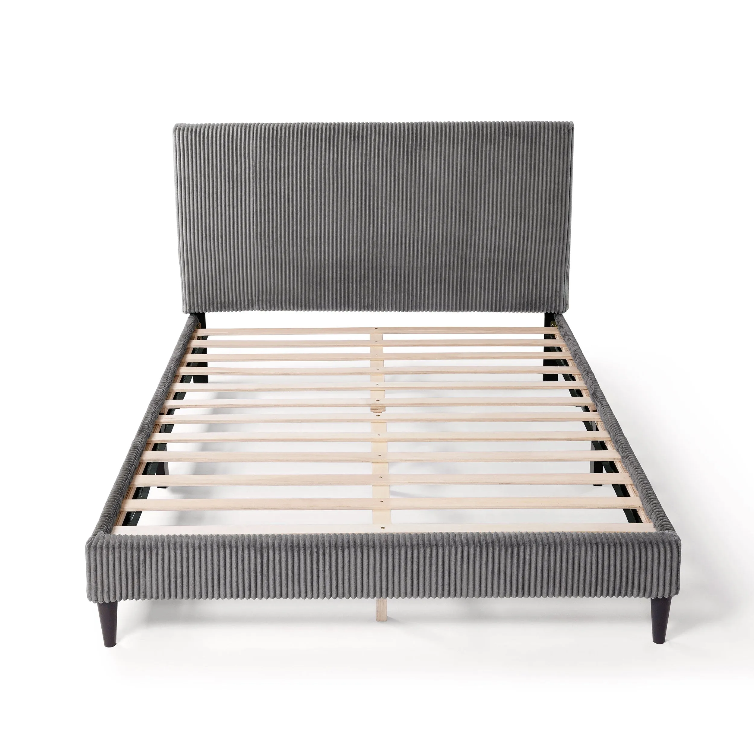 Claude Modern Corduroy Queen Size Platform Bed, No Box Spring Needed