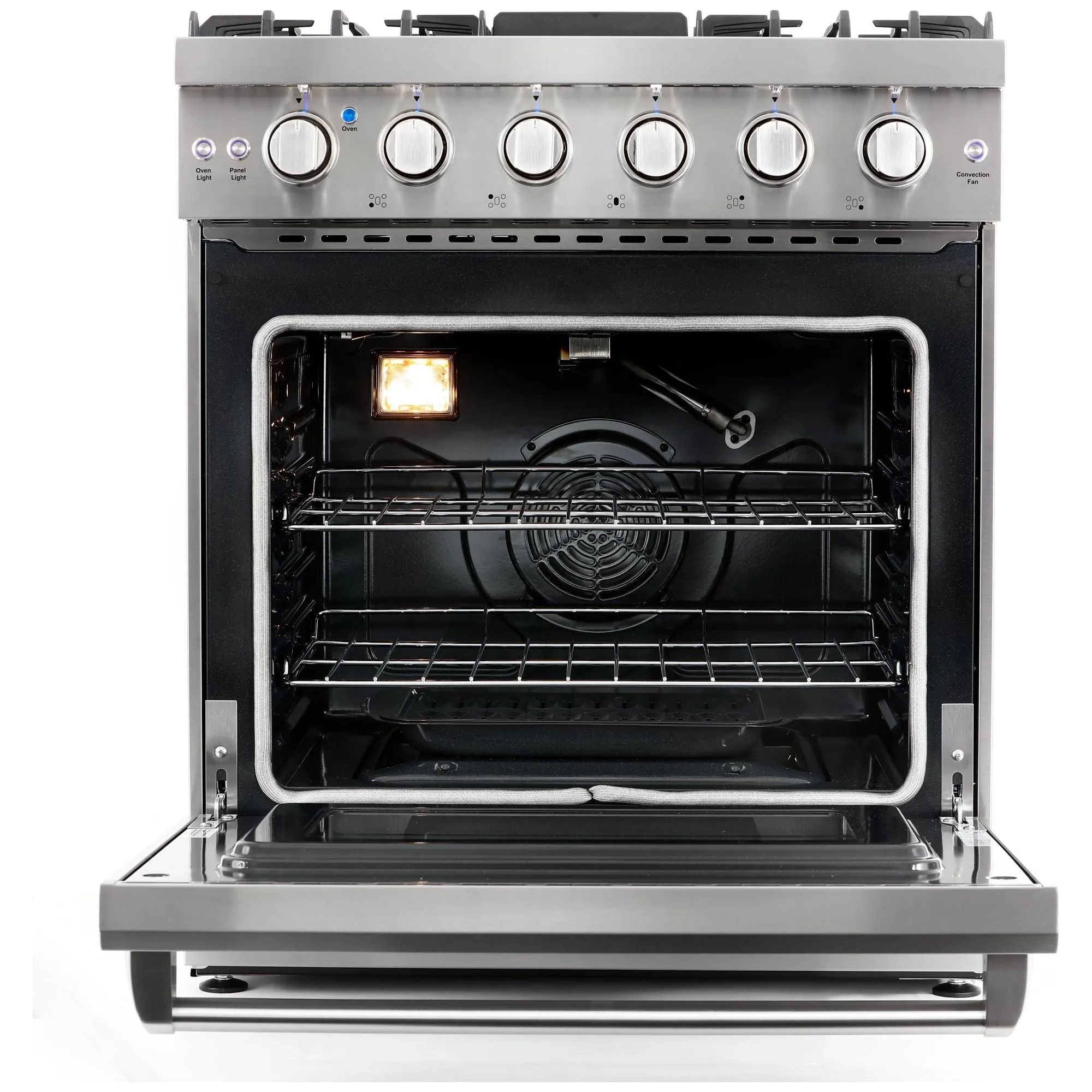 Cosmo 30'' Slide-In Freestanding Gas Range with 5 Sealed Burners, Cast Iron Grates, 4.5 cu. ft. Capacity Convection Oven in Stainless Steel COS-EPGR304
