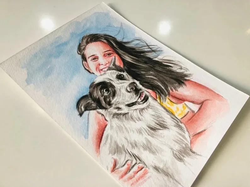 custom pet portrait with owner Dog Portraits from Photos dog and owner portrait pet with owner