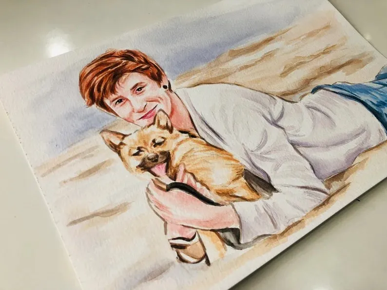 custom pet portrait with owner Dog Portraits from Photos dog and owner portrait pet with owner