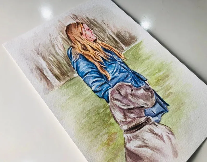 custom pet portrait with owner Dog Portraits from Photos dog and owner portrait pet with owner