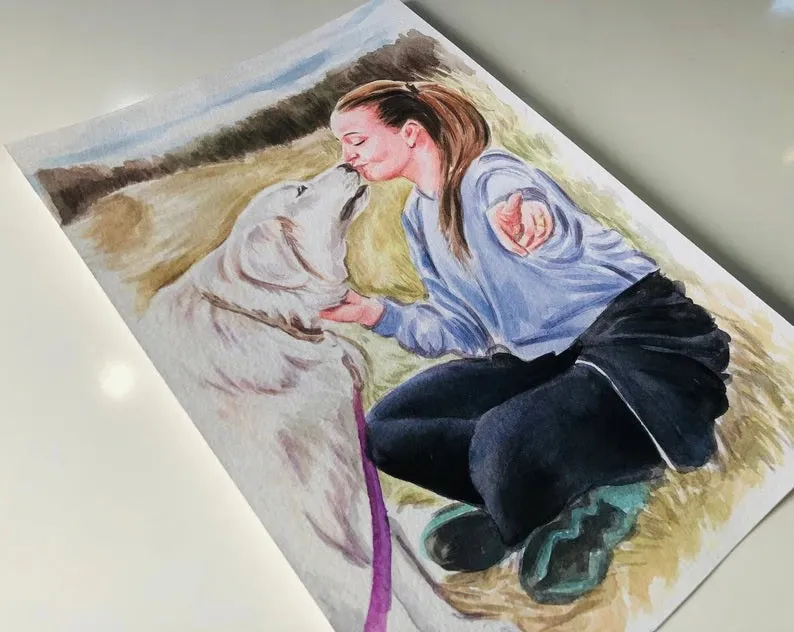 custom pet portrait with owner Dog Portraits from Photos dog and owner portrait pet with owner