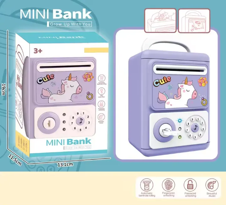 Cute Unicorn Key Open-Door & Password Unlock Piggy Bank