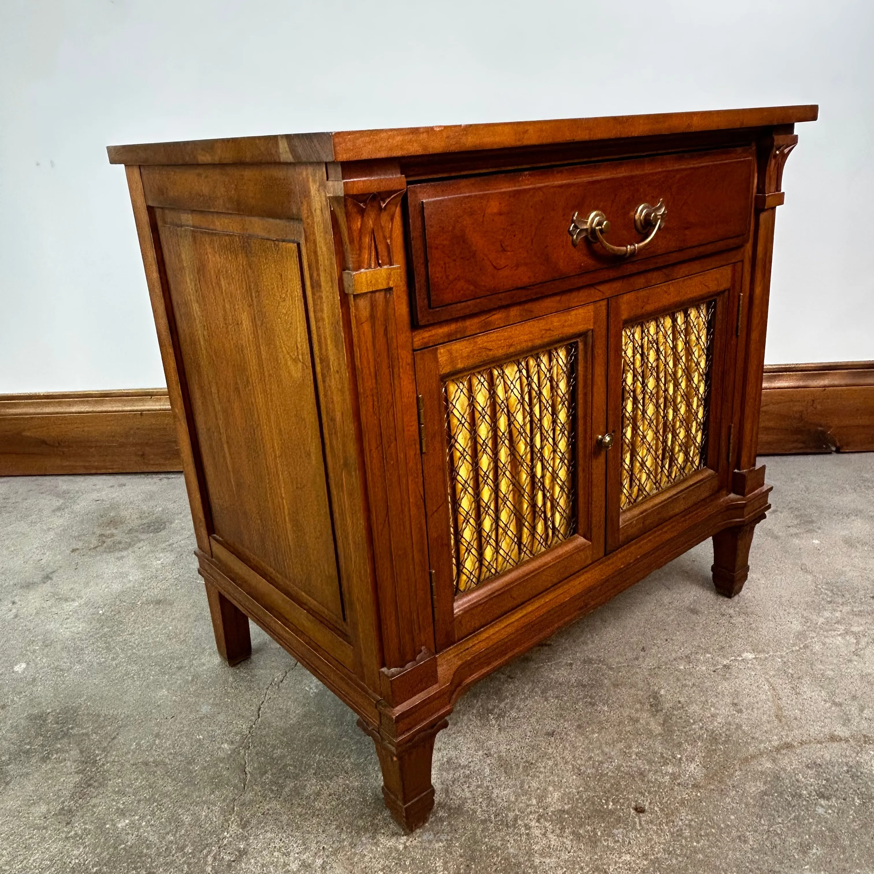 Davis Cabinet Co. Nightstand, Cherrywood, Metal Grilled Doors with Fabric, 1 Drawer