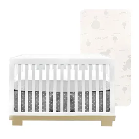 Dear-Born Baby Chelsea 4-in-1 Convertible Crib and Mattress Bundle - White with Natural Base