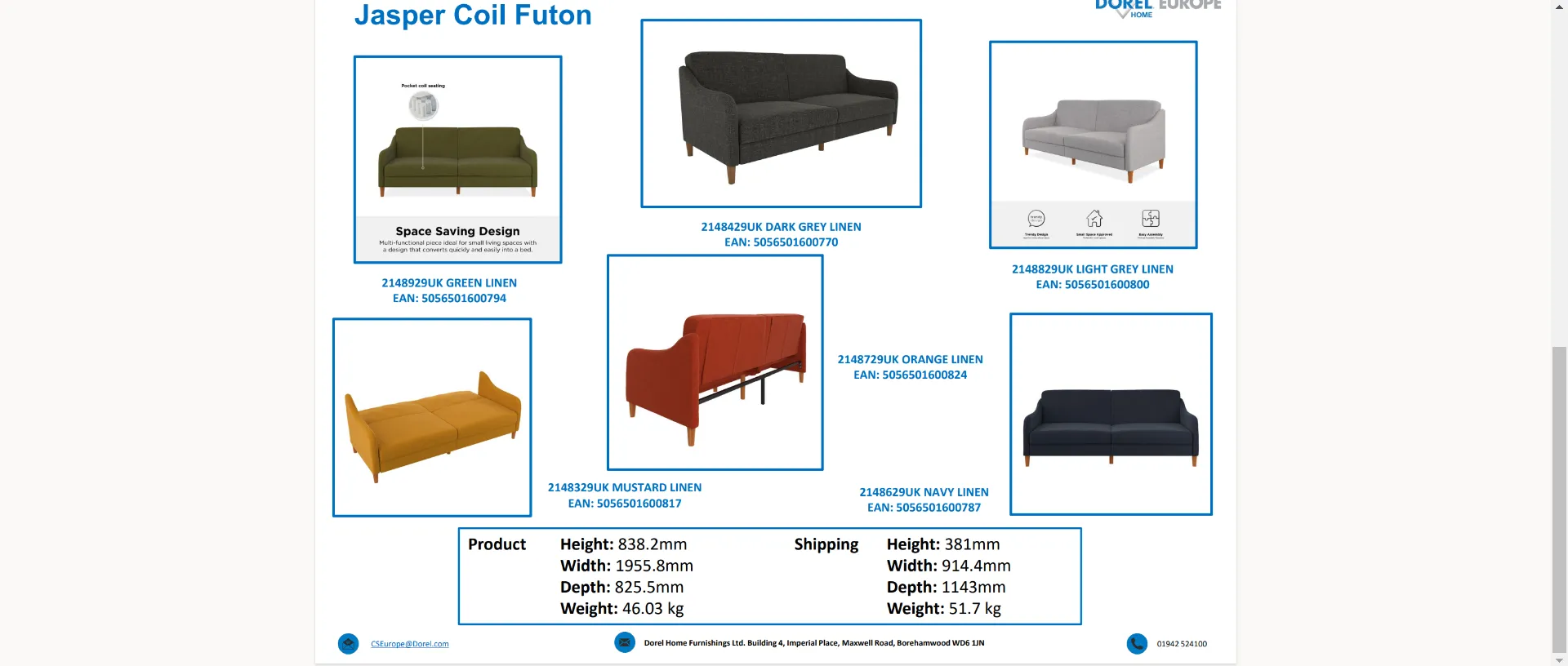 Dorel Home Jasper Sprung Sofa Bed