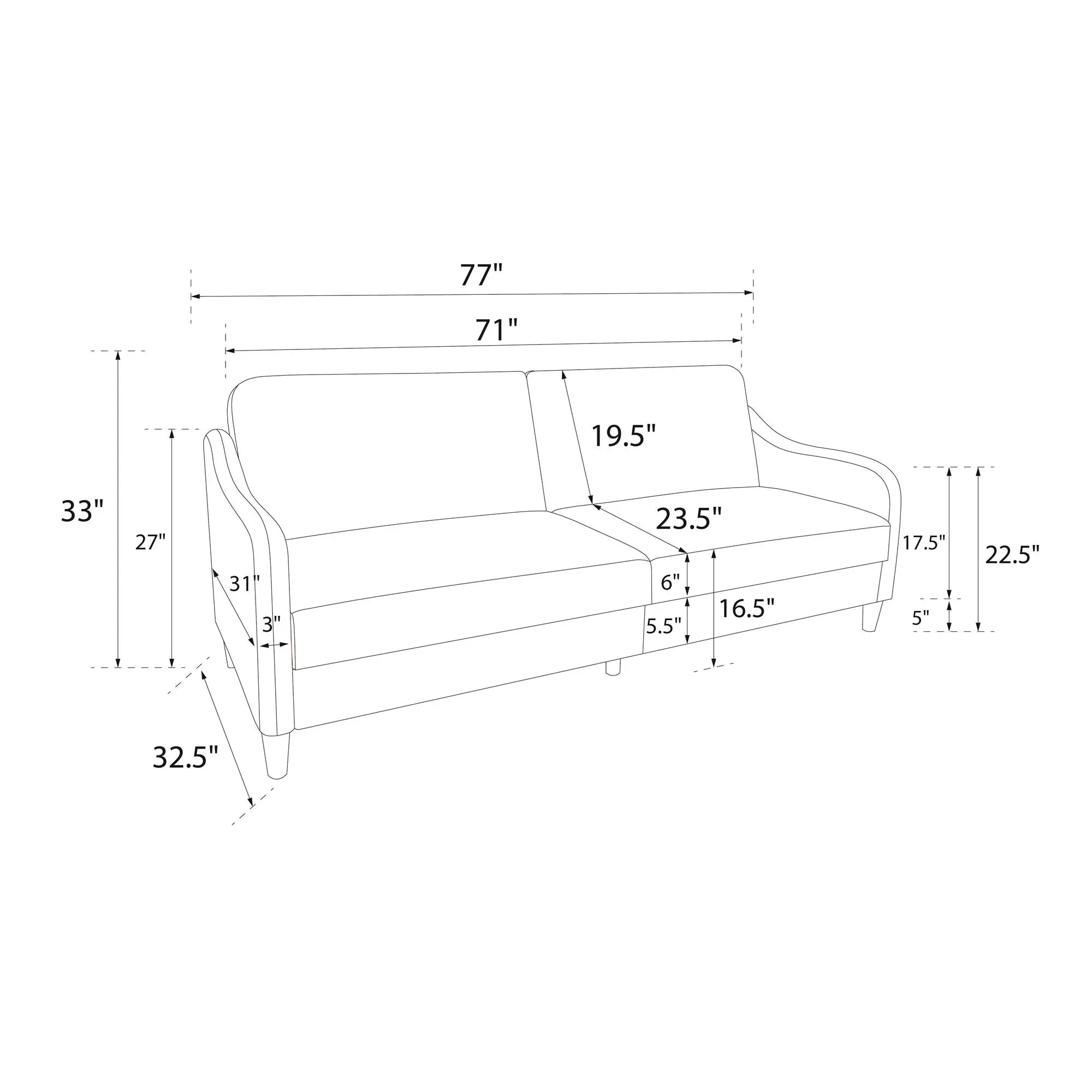 Dorel Home Jasper Sprung Sofa Bed