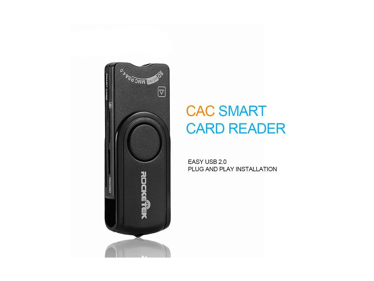 EC2WORLD USB Smart Card Reader, Rocketek Memory Card Reader with SDHC/SDXC/SD Card Reader & Micro SD Card Reader for SIM and MMC RS & 4.0 Compatible with Windows, Linux/Unix, MacOS X