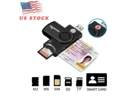 EC2WORLD USB Smart Card Reader, Rocketek Memory Card Reader with SDHC/SDXC/SD Card Reader & Micro SD Card Reader for SIM and MMC RS & 4.0 Compatible with Windows, Linux/Unix, MacOS X