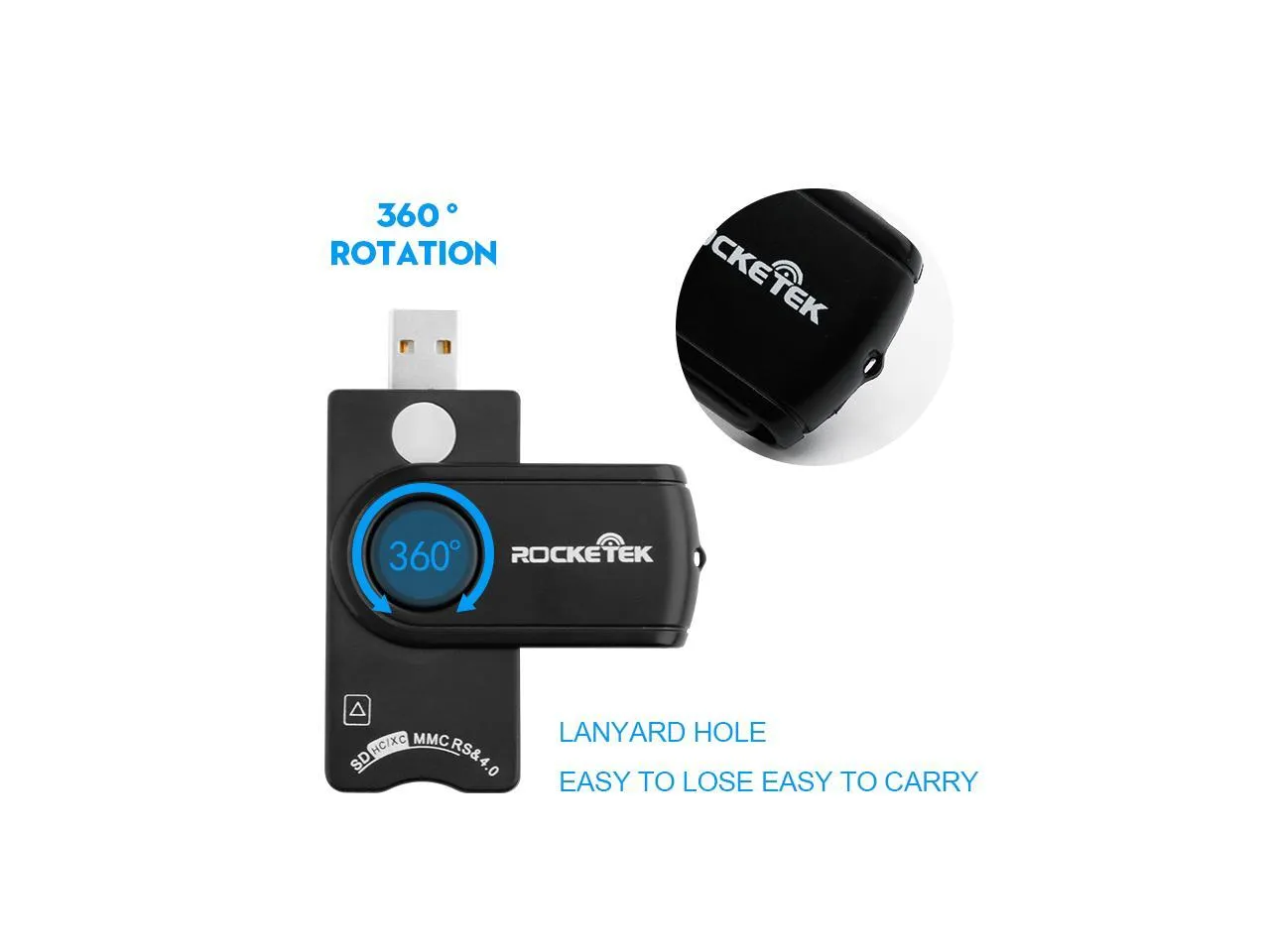EC2WORLD USB Smart Card Reader, Rocketek Memory Card Reader with SDHC/SDXC/SD Card Reader & Micro SD Card Reader for SIM and MMC RS & 4.0 Compatible with Windows, Linux/Unix, MacOS X