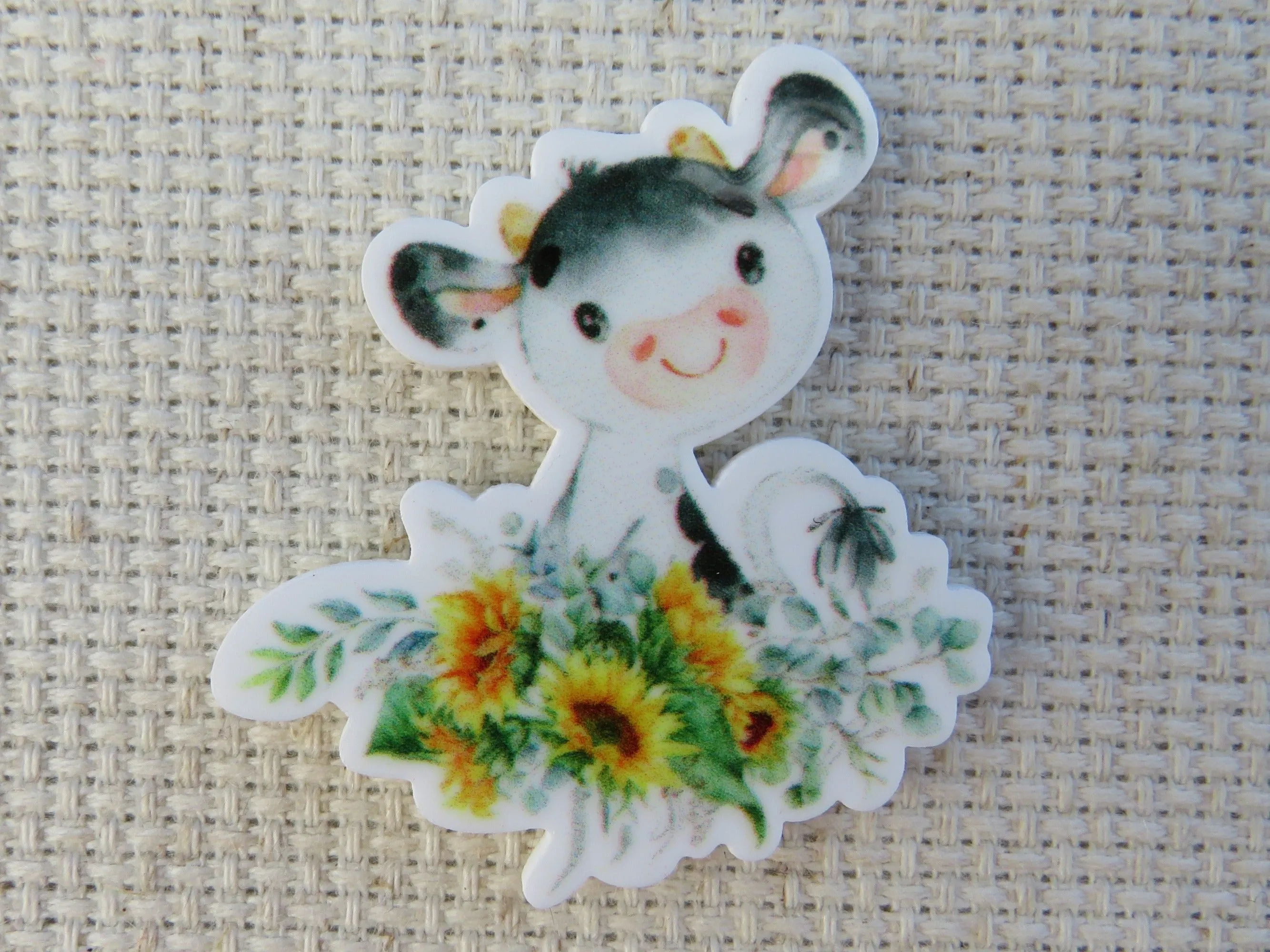 Flowery Cow Needle Minder, Cover Minder, Magnet
