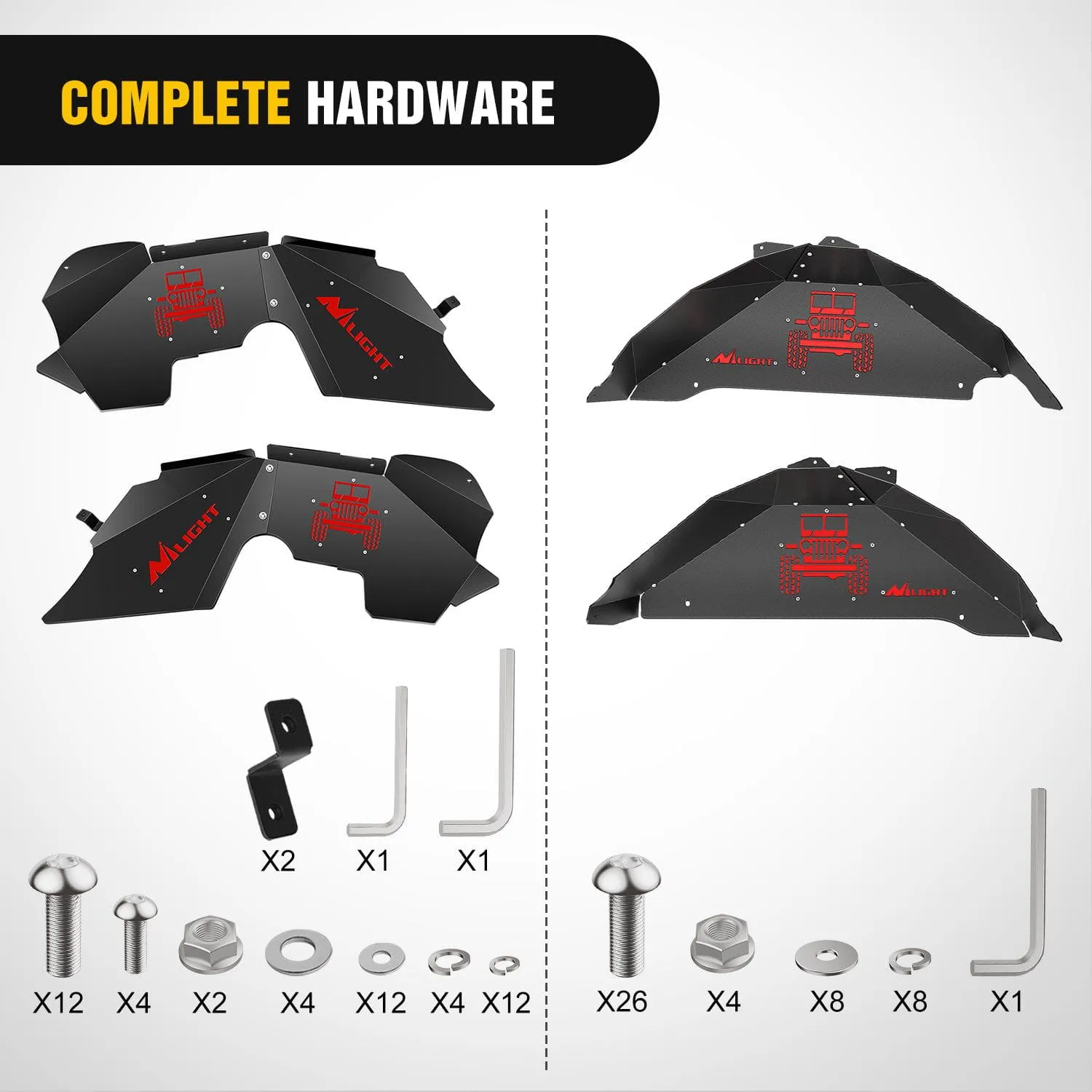 Front & Rear Inner Fender Liners Wheel Cover Fit for 2007-2018 Wrangler JK JKU 4WD (4-Door/2-Door)