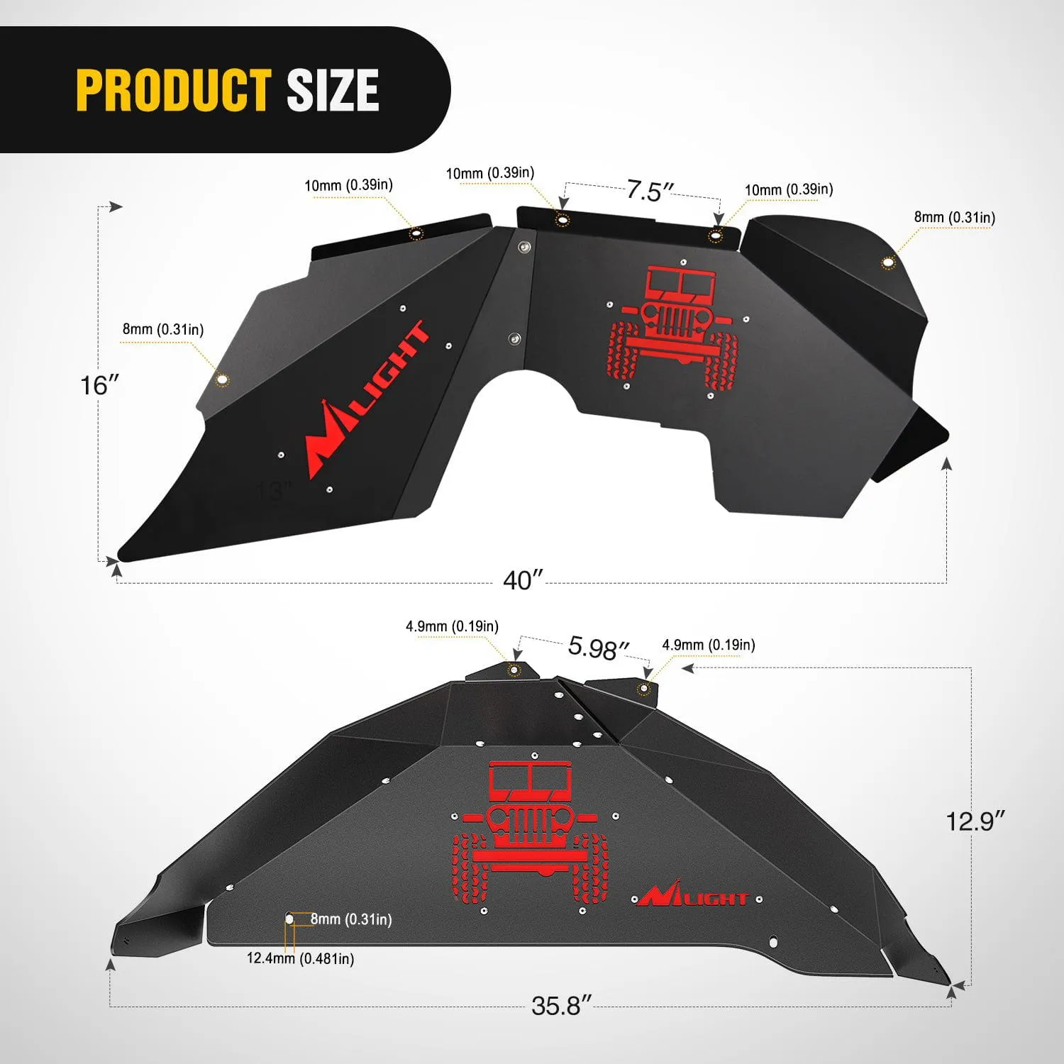 Front & Rear Inner Fender Liners Wheel Cover Fit for 2007-2018 Wrangler JK JKU 4WD (4-Door/2-Door)