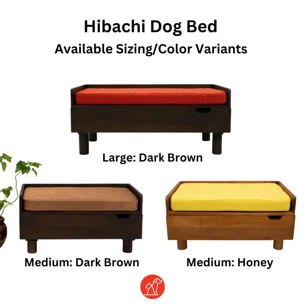 FurryLiving Hibachi Dark Brown Bed with Storage for Dogs (Dark Brown/Yellow Cushion)