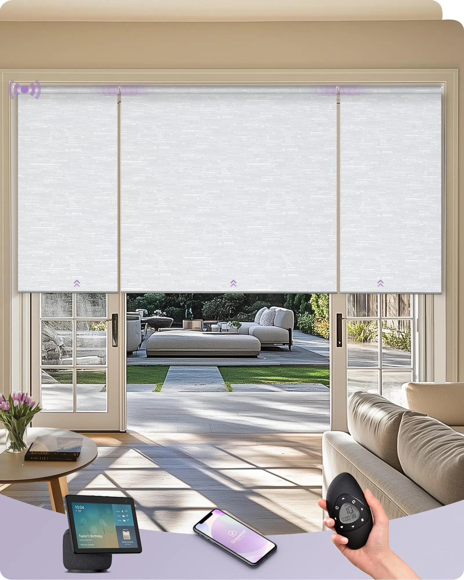 Graywind Motorized Coupled Roller Shades | Linked Roller Blinds