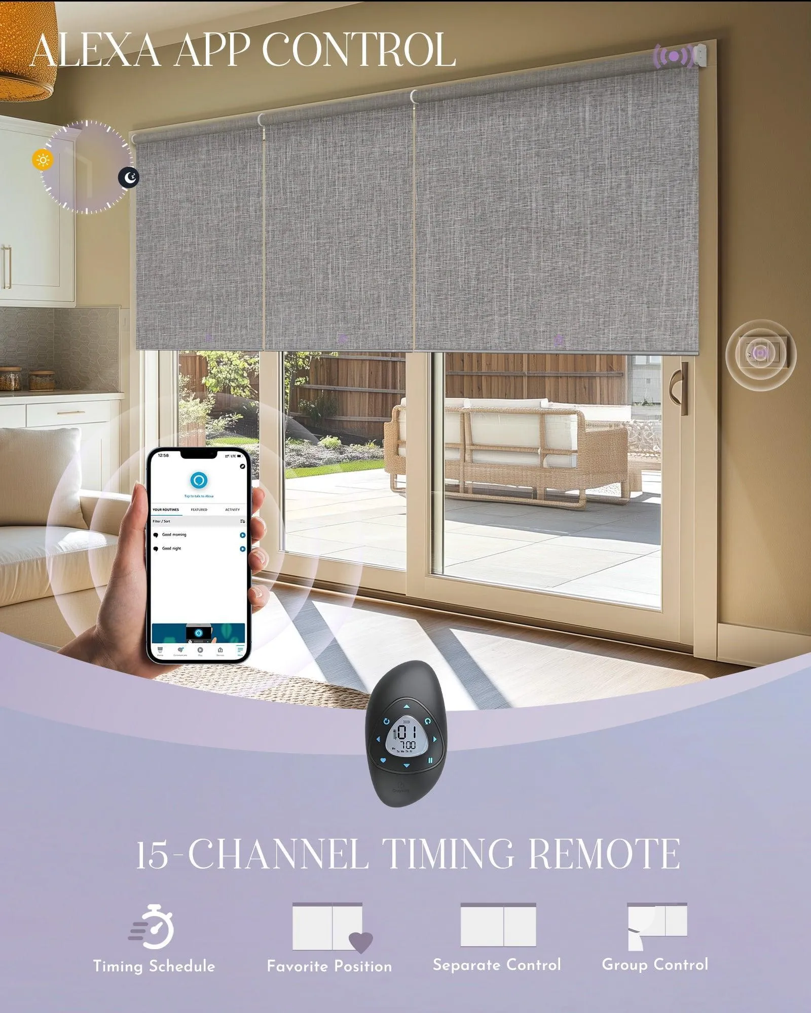 Graywind Motorized Coupled Roller Shades | Linked Roller Blinds