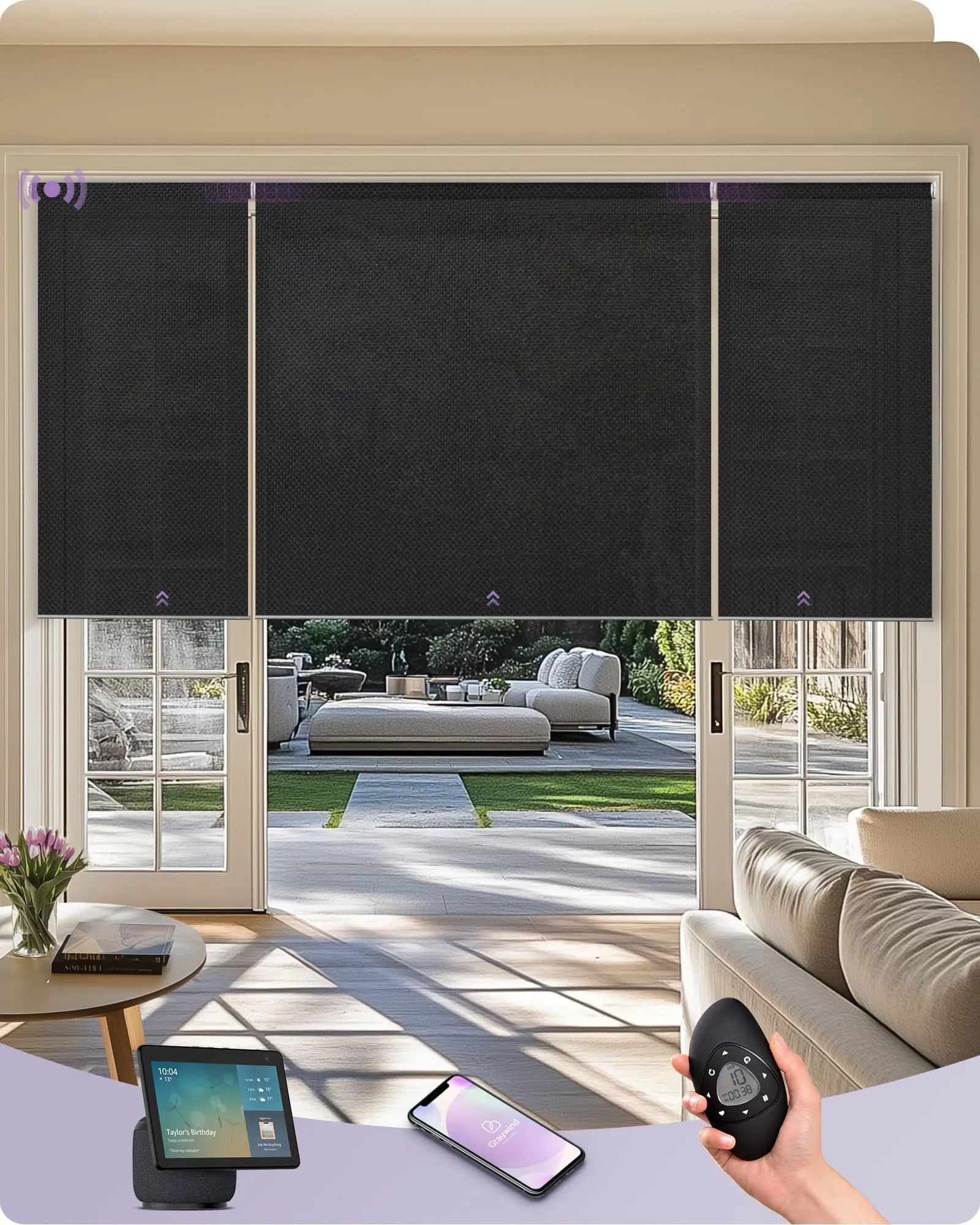 Graywind Motorized Coupled Roller Shades | Linked Roller Blinds