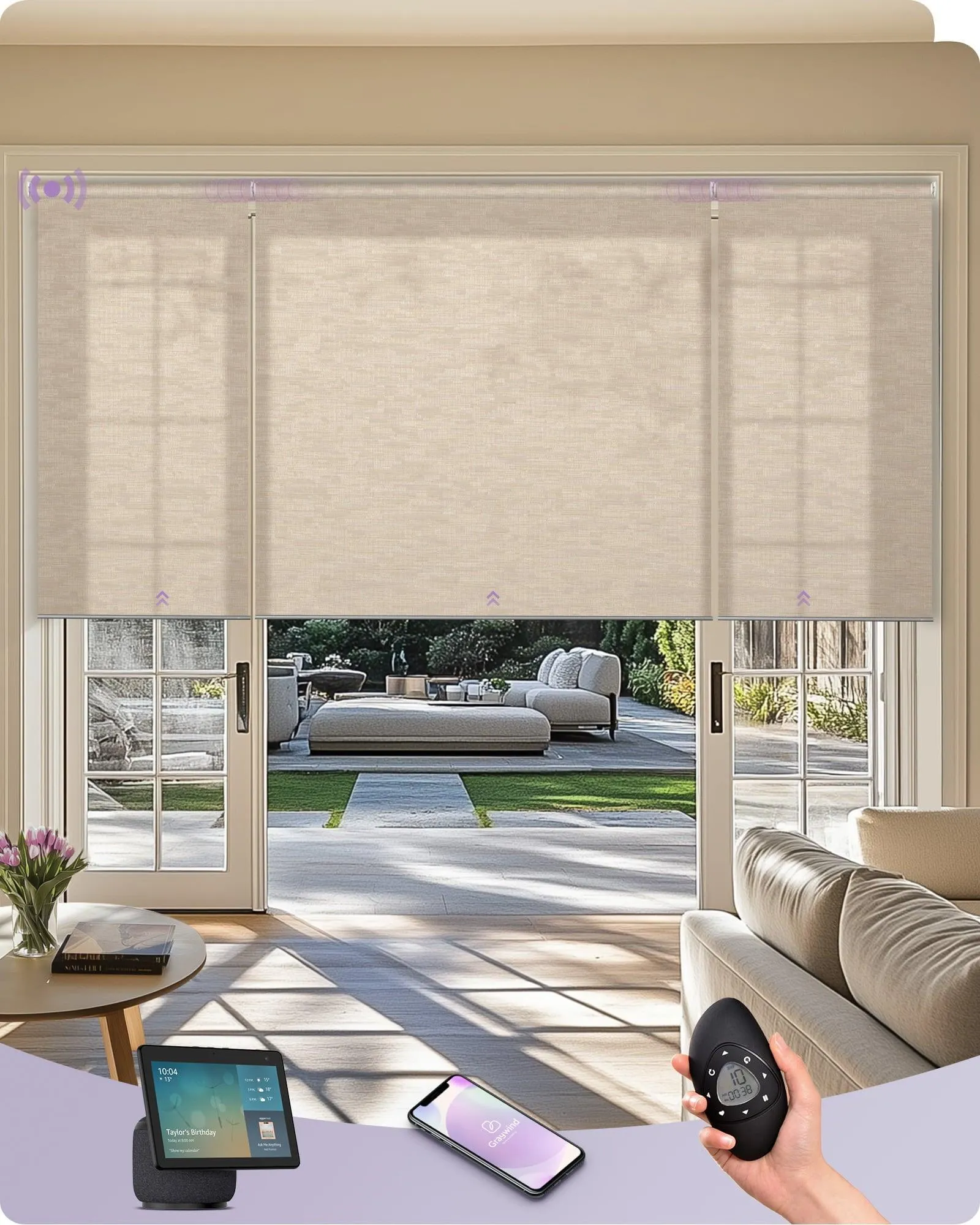 Graywind Motorized Coupled Roller Shades | Linked Roller Blinds
